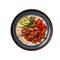 Fajitas On Blue Smooth Round Plate On Isolated Transparent Background Mexican Food. Generative AI