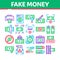 Fake Money Collection Elements Icons Set Vector