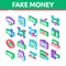 Fake Money Isometric Elements Icons Set Vector
