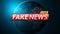 Fake news live and abstract planet earth. Red glossy banner with text. Space and stars. High tech. Vector