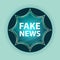 Fake News magical glassy sunburst blue button sky blue background