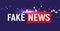 Fake News show logo template. Bubble speech news on blue background with fragments, particles. Vector Illustration.