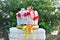 A fake popcorn cake on top of a fake bale of hay