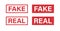 Fake and Real word grunge rubber stamp for media and documents. Fake and Real sign sticker. Symbol of truth and lies