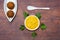 Falafel in an almond-shaped bowl, tahini sauce with turmeric