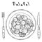 Falafel, Arugula Herb Leaves, Lemon on Plate, Fork, Knife. Middle Eastern Cuisine. Arabic Israel Vegetarian Healthy Fast Food.