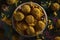 Falafel Balls, Fried Chickpea Balls, Traditional Falafels on Dark Background, Abstract Generative AI Illustration