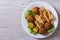 Falafel with French fries, lettuce top view horizontal