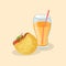 Falafel in pita and fresh orange juice - cute cartoon colored picture. Graphic design elements for menu, poster, advertising.