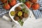 Falafel, tomatoes  gourmet  on a wooden background nutrition