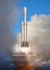 Falcon Heavy Rocket. 3D illustration poster.