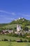 Falkenstein ruins and town with vineyard, Lower Austria, Austria