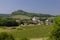 Falkenstein ruins and town with vineyard, Lower Austria, Austria