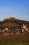 Falkenstein ruins and town with vineyard, Lower Austria, Austria