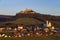 Falkenstein ruins and town with vineyard, Lower Austria, Austria