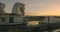 FALKIRK, SCOTLAND, DECEMBER 28, 2016: Dawn breaks and the sun rises over The Kelpies, part of The Helix