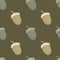 Fall acorn doodle ornament seamless pattern in pale dark tones. Green and beige colored artwork