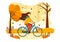 Fall Activity Vector Illustration with Activities like a People Rides a Bicycle, Read Book, Relax or Jogging in the Autumn City