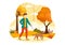 Fall Activity Vector Illustration with Activities like a People Rides a Bicycle, Read Book, Relax or Jogging in the Autumn City