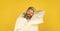 Fall asleep on go. Man handsome guy with pillow and duvet. Enough amount sleep. Tips sleeping better. Bearded man