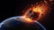 Fall of an asteroid to earth. End of the world, Armageddon