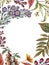 Fall Autumn forest floral design wreath bouquet frame card, leaves flower foliage seasonal botanical garden watercolor