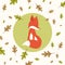 Fall Background Design with Cute Fox