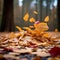 Fall beauty Yellow and colorful leaves scattered on the autumn ground