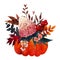 Fall bouquet in pumpkin vase, hand drawn vector