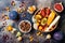 Fall breakfast bowl with chocolate granola, coconut yogurt and autumn seasonal fruits and berries. Healthy vegetarian breakfast