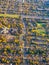 Fall in the City. Aerial View of a colorful autumn foliage in housing developments