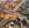 Fall in the City. Aerial View of a complex traffic interchange in the city