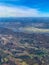 Fall in the City. Aerial View of Omaha Eppley airport runways and surrounding rivers and fall autumn foliage