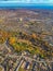 Fall in the City Toronto Canada suburb. Aerial View of a colorful autumn foliage in housing developments in the city