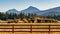 Fall Color at Sunset with Mountain on Ranch on Farm with Fence and Horses in Autumn