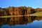 The fall colors of the forest are on display on the mountain pond