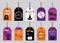 Fall colors Happy Halloween gift tags set on trendy gray background