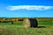 Fall colours and hay bales in the foothills. Foothills County,Alberta,Canada