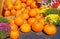 Fall decoration scene pumpkins and Chrysanthemums