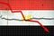 Fall of the Egypt Economy. Recession graph with a red arrow on the Egypt flag. Economic decline. Decline in the economy