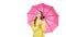 fall fashion accessory. happy stylish girl isolated on white. cheerful teen child hold pink parasol.