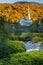 Fall Foliage landscape and Church in Stowe, Vermont