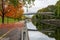 Fall foliage in Ottawa, Ontario, Canada. Rideau Canal Pathway autumn leaves scenery.