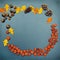 Fall frame, pumpkins, cones, acorn, leaves