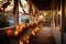 a fall garland wrapped around porch railing and candles