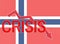 Fall graph and word crisis on the background of the flag of Norway. Economic crisis and recession in Norway