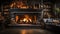 Fall and Halloween decorated cozy fireplace interior setting - generative AI