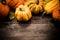 Fall harvest cornucopia. Autumn season with pumpkin