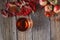 Fall harvesting on rustic wooden background