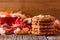 Fall harvesting on rustic wooden table with oat cookies